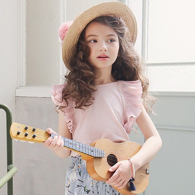 Сладък детски потник за момичета в бял и розов цвят с къдрави ръкави