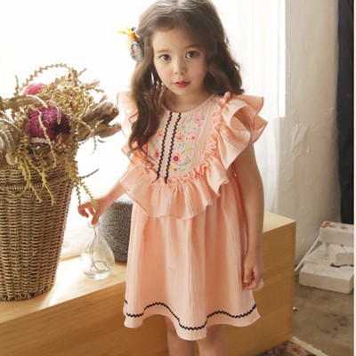 Καλοκαίρι φόρεμα για κορίτσια με κέντημα σε ναυτικό μπλε και ροζ