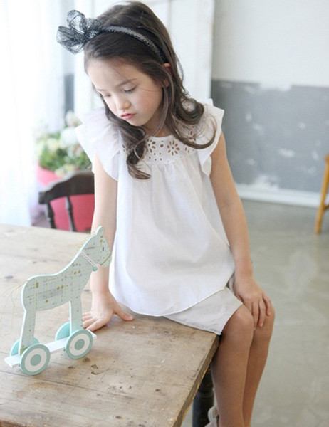 Детски потник за момичета от лека материя и с панделка, в бял цвят