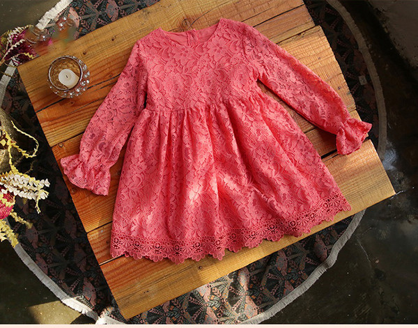 Lace γλυκό φόρεμα για κορίτσια με μακριά μανίκια σε κόκκινο και λευκό