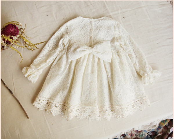 Lace γλυκό φόρεμα για κορίτσια με μακριά μανίκια σε κόκκινο και λευκό