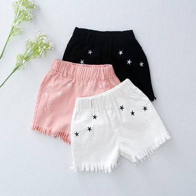 Сладки детски къси панталони в черен, бял и розов цвят - ластични, с ресни