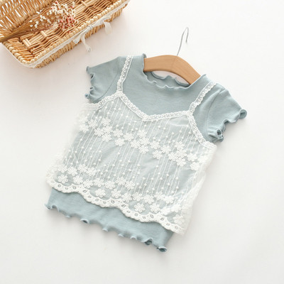 Детска блуза за момичета с дантелен потник