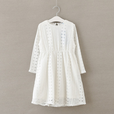 Κομψή δαντέλα φόρεμα για κορίτσια με μακριά μανίκια σε μαύρο και άσπρο