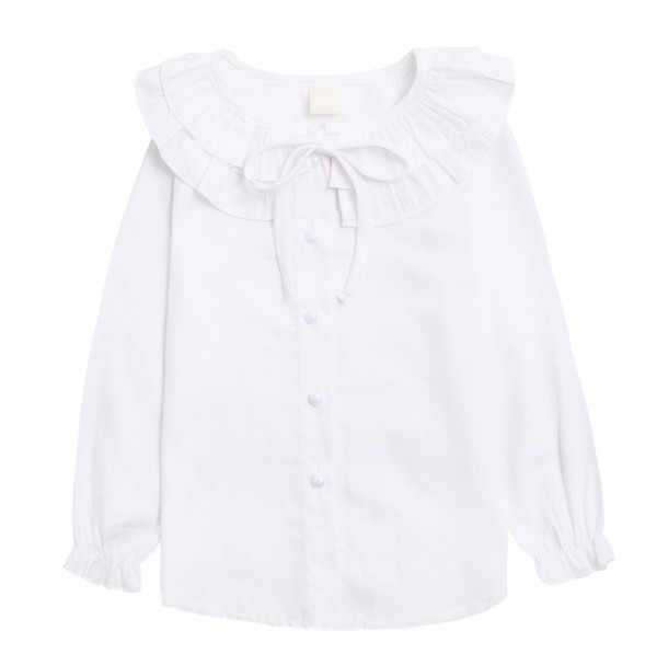 Стилна риза за момичета с воали в бял цвят
