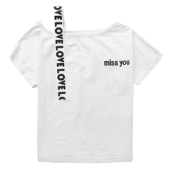 Лятна детска блуза за момичета в бял цвят с надпис