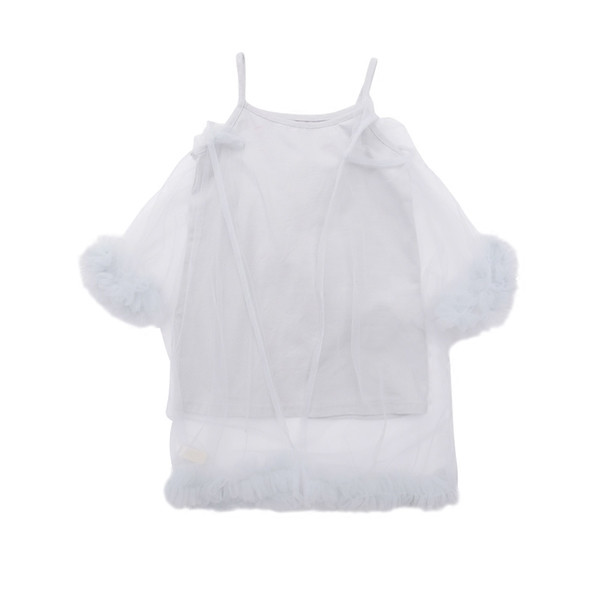 Нежна детска блуза за момичета - прозрачна с дантела, в бял и розов цвят