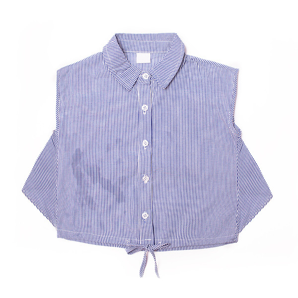 Стилна детска риза за момичета с къс ръкав на райе в син и розов цвят