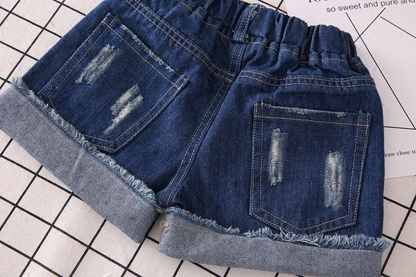 Детски къси дънкови панталони за момичета в тъмен цвят