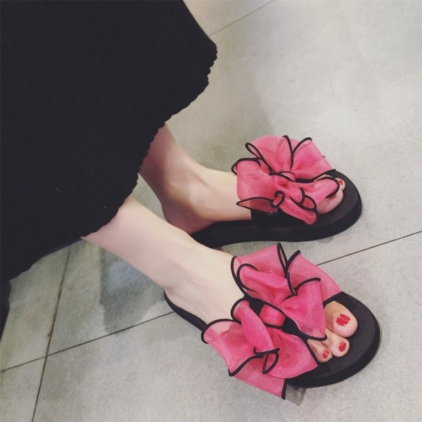 Красиви дамски чехли с панделка в няколко цвята