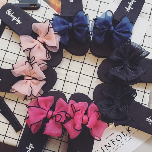 Красиви дамски чехли с панделка в няколко цвята