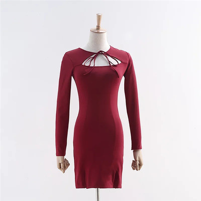 Дамска къса рокличка с интересно деколте и дълъг ръкав - 3 цвята