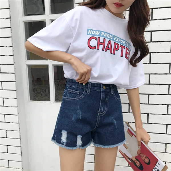 Стилни дамски къси панталони в син цвят с висока талия