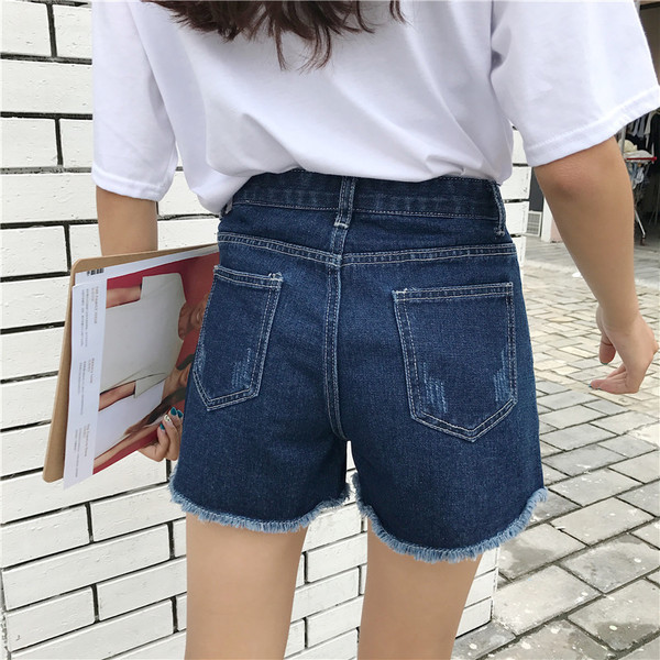 Стилни дамски къси панталони в син цвят с висока талия