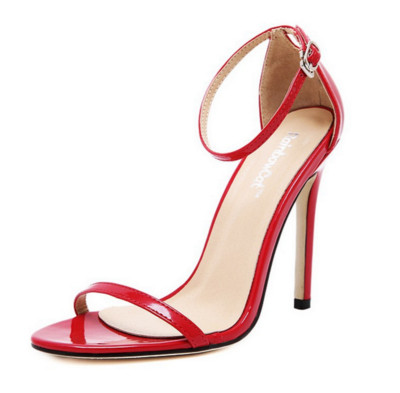 Уникални дамски сандали на висок тънък ток и много нежна закопчалка около глезена - 4 цвята