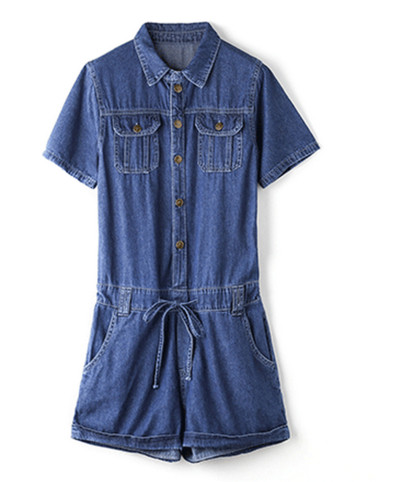 Уникален дамски дънков гащеризон тип риза с връзки около талията - 2 цвята