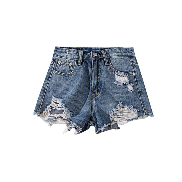 Стилен дамски дънков къс панталон с накъсани части