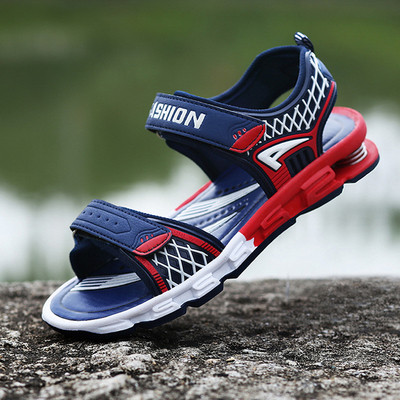 Детски много удобни сандали за момчета в син и червен цвят