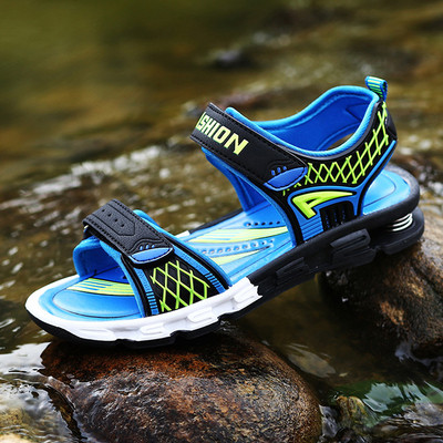 Детски много удобни сандали за момчета в син и червен цвят