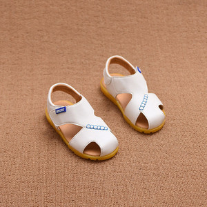Семпъл модел детски сандали за момчета в бял, жълт и син цвят