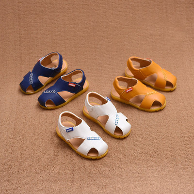 Семпъл модел детски сандали за момчета в бял, жълт и син цвят