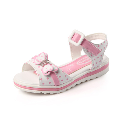 Сладки сандали за момичета в розов, бял, цикламен и син цвят с панделка