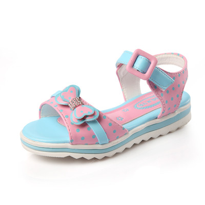 Сладки сандали за момичета в розов, бял, цикламен и син цвят с панделка