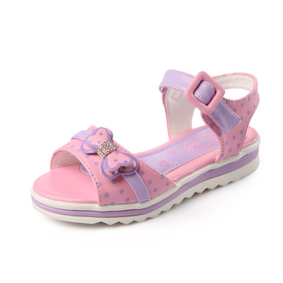 Сладки сандали за момичета в розов, бял, цикламен и син цвят с панделка