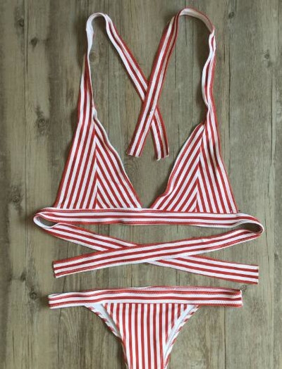 Красив бански костюм за дамите от две части на райе