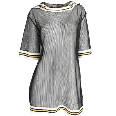 Спортна мрежеста дамска рокля с 3/4 ръкави с качулка