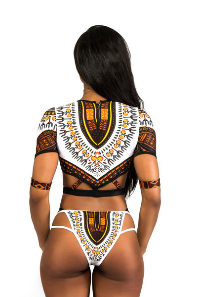 Модерен бански костюм от две части с горнище с къс ръкав