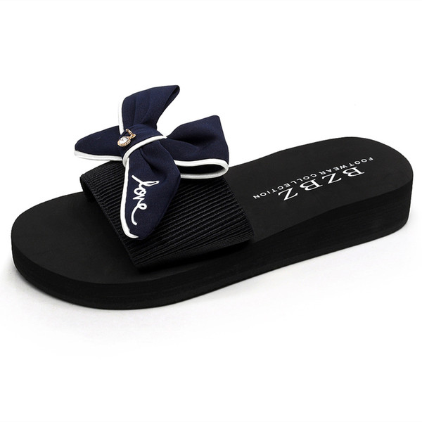 Ежедневни дамски чехли с декорация панделка и надпис