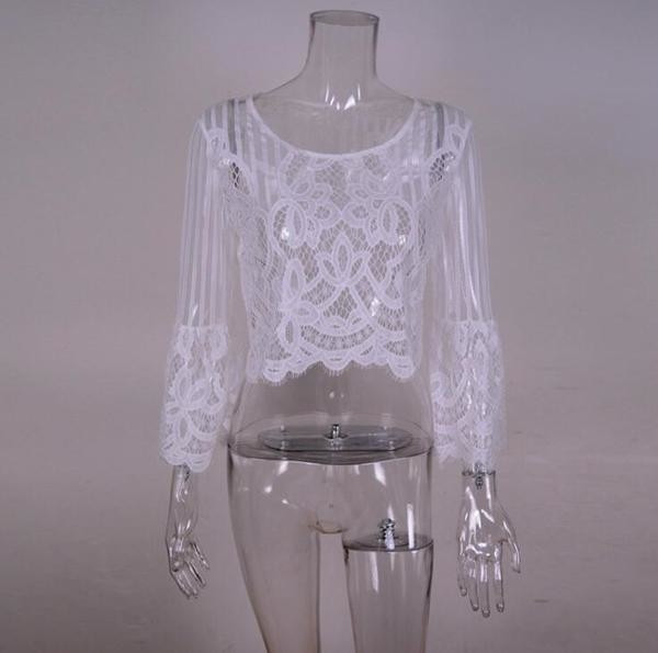 Стилна дантелена блуза за дамите с широки ръкави