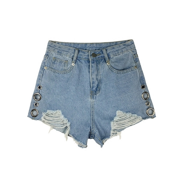 σορτς Κομψό κυρίες με διακόσμηση μεταλλικά δαχτυλίδια με υψηλή μέση