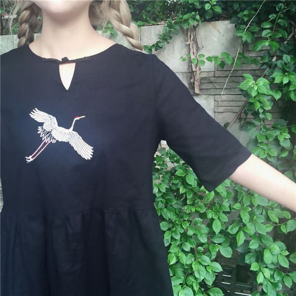 Καθημερινά κυρίες φόρεμα με 3/4 μανίκι με κέντημα