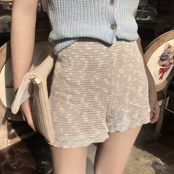 Ежедневни плетени дамски къси панталони с висока талия