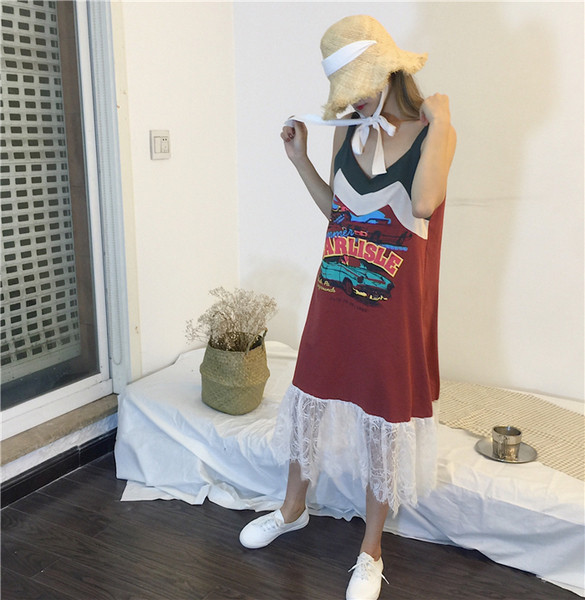 Ежедневна лятна дамска рокля с дантела и изображение