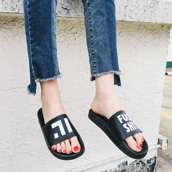 Μοντέρνες ελαστικές γυναικείες παντόφλες με επιγραφή, κατάλληλες για καθημερινή ζωή