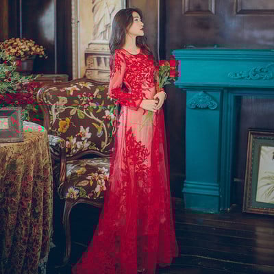 Μοναδικό μακρύ κομψό γυναικείο φόρεμα με υπέροχη δαντέλα στην πλάτη διάτρητη - 2 χρώματα