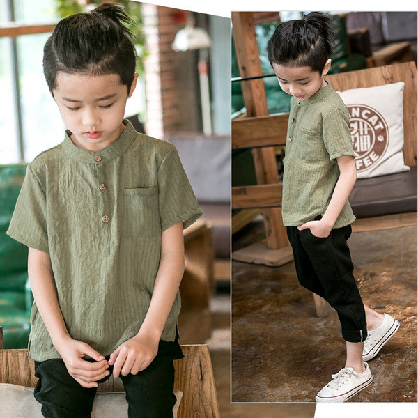 Κομψό παιδικό πουκάμισο για αγόρια με κοντό μανίκι σε διάφορα χρώματα