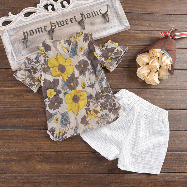 Καλοκαιρινό παιδικό σετ για κορίτσια - μπλούζα + παντελόνι