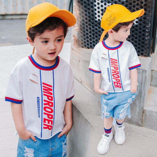 Ежедневна детска тениска за момчета с 3/4 ръкави с О-образна яка