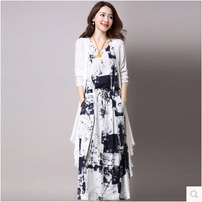 Κομψό μακρύ καλοκαιρινό φόρεμα σε 2 αποχρώσεις