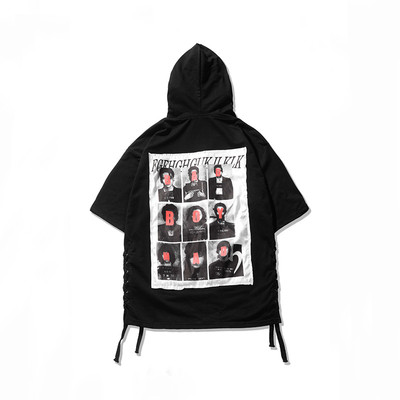 Спортна мъжка тениска с изображение и 3/4 ръкави и качулка