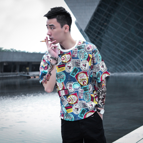 Цветна тениска за мъже с 3/4 ръкав 