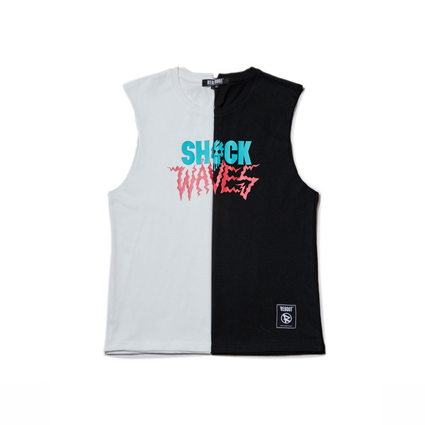 Мъжки потник с надпис "Shock Waves" в бял и черен цвят