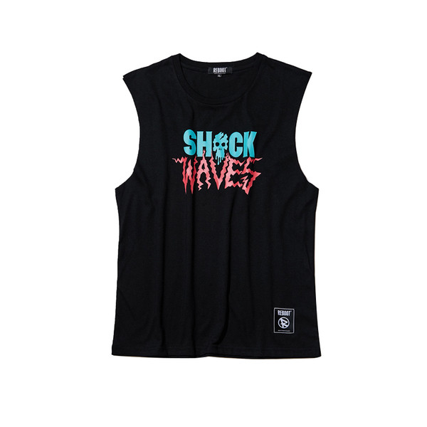 Мъжки потник с надпис "Shock Waves" в бял и черен цвят