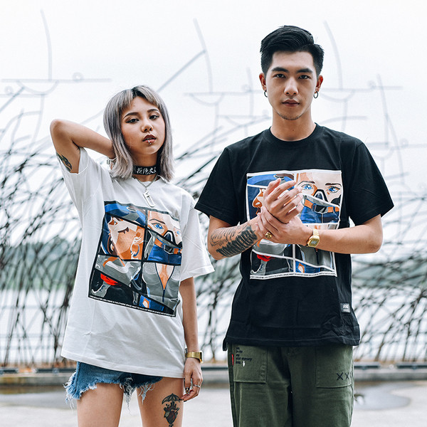 Тениска за мъже и жени с изображение, в бял и черен цвят