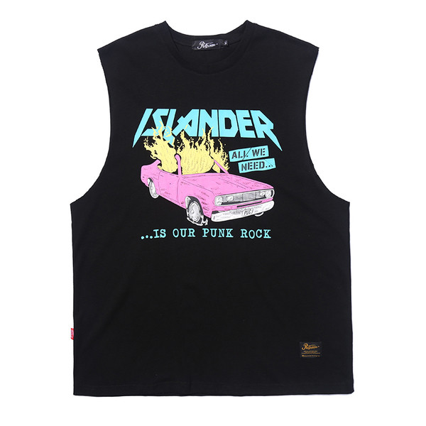 Мъжки стилен потник с изображение и надписи в бял и черен цвят