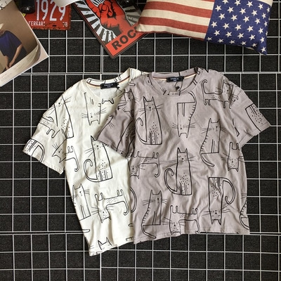 Свежа тениска за мъжете в два цвята с картинки на коте